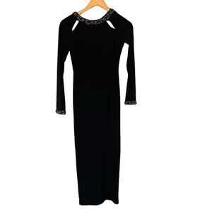 ASOS Black Beaded Cut Out Back Three Quarter Sleeve Dress Size 0
